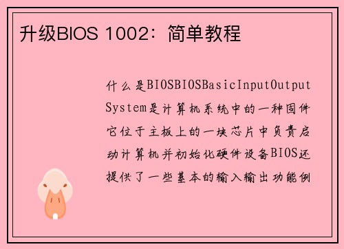 升级BIOS 1002：简单教程